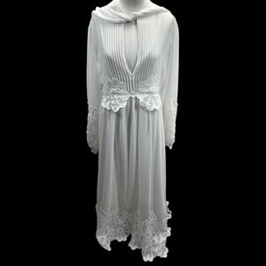 NWT N by Nancy Women Maxi Dress White Chiffon Lace Sheer XL Boho Ethereal Bridal